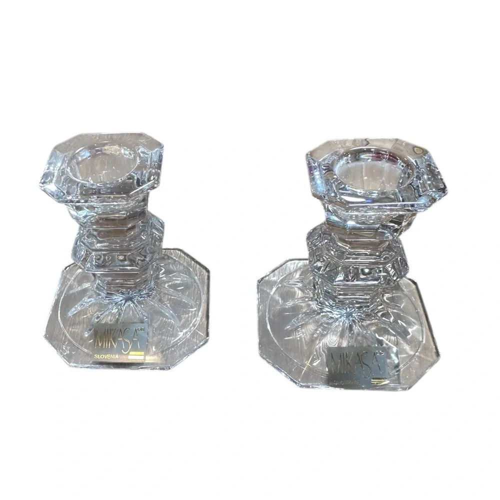 Vintage Mikasa Edinburgh crystal candleholders, set‎ of two.